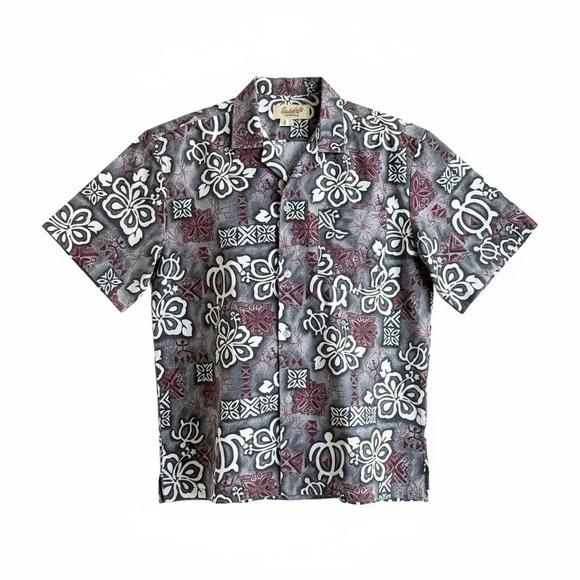 PARADISE STYLE HAWAII Vintage Hawaiian Floral Tribal Print Shirt Mens L Gray Red - Picture 2 of 11